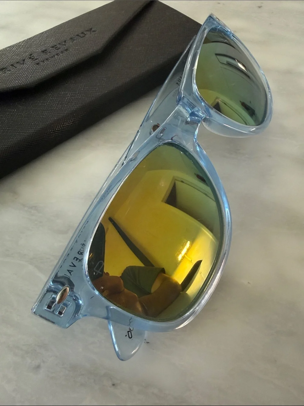 Light Blue Frame Sunglasses with Yellow Mirrored Lenses